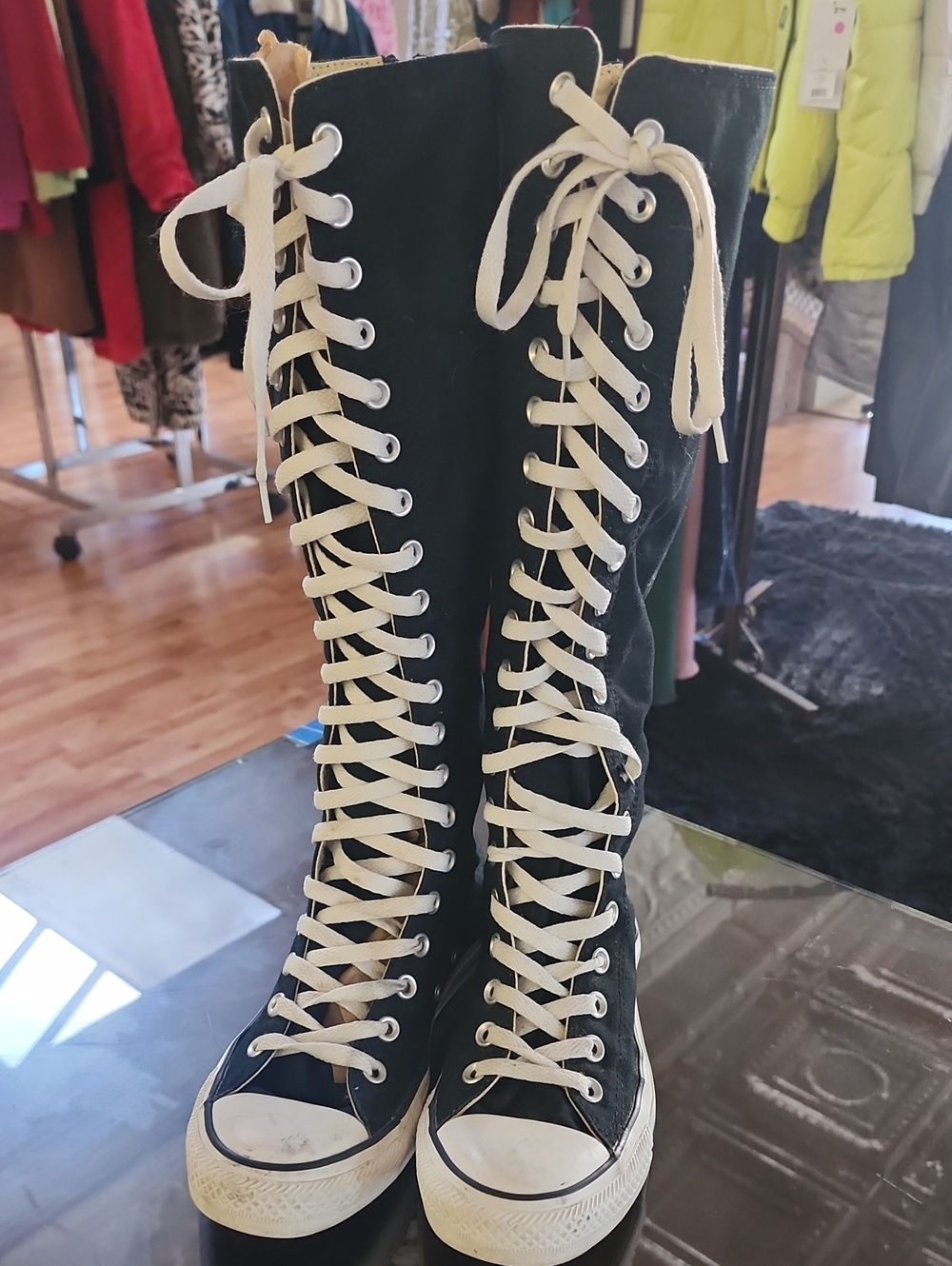 Vintage Converse Chuck Taylor XX-Hi Knee High Black White Size 8